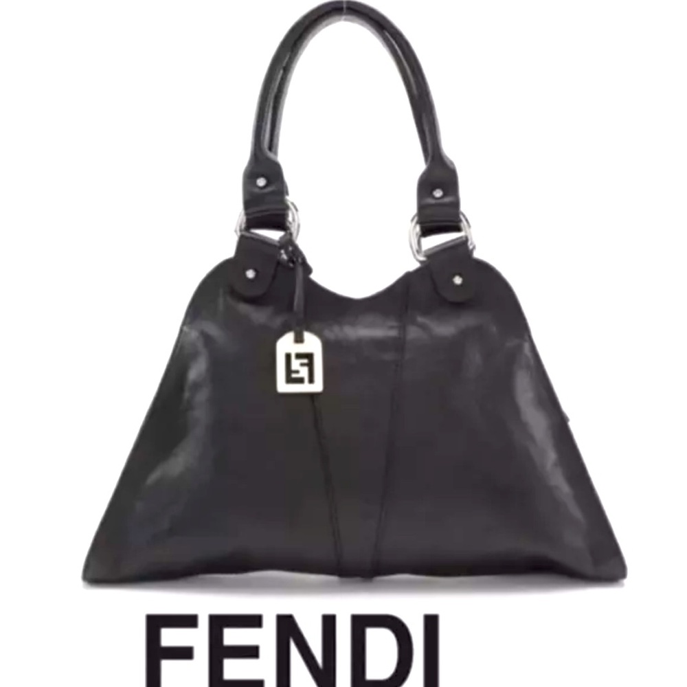 FENDI Devil Trapezio Black Leather Top Handle Handbag Shoulder Bag Tote